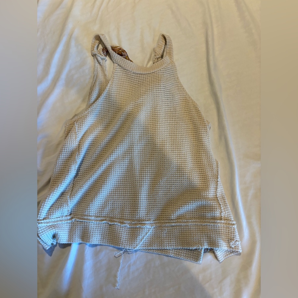 Cream Sleeveless Waffle Knit Top with tie in back